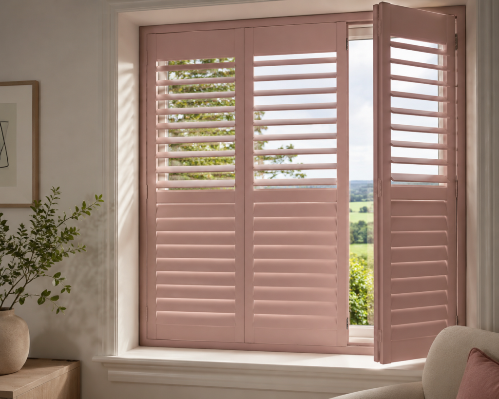 coloured shutters in farrow and ball pink